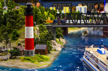 Miniatures of cities are made of plastic