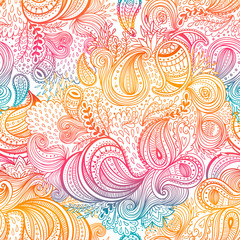 Colorful background with ornate repeating paisley pattern. Beautiful ornate floral seamless pattern vector template.