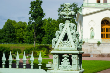 Fence in a neo-gothic style. Catherine Park in the city of Pushkin.