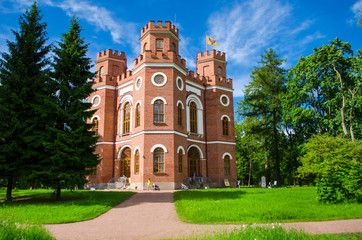 Fototapeta na wymiar Medieval building of the military arsenal. Catherine Park in the city of Pushkin.