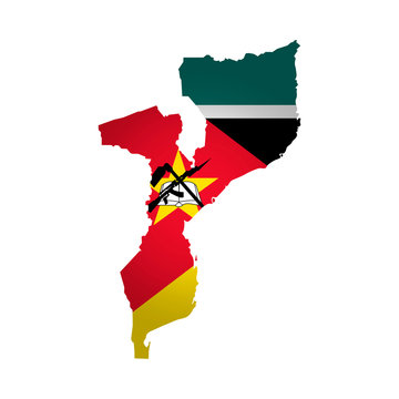 recommend clip art: Vector isolated simplified illustration icon with silhouette of Mozambique map. National flag. White background