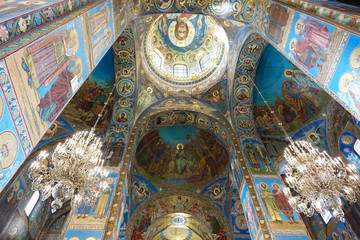 Fototapeta na wymiar ; St. Petersburg. Interior of the Church of the Spilled Blood