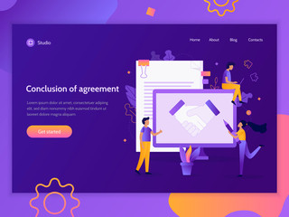 Conclusion of agreement. Landing page template. Business concept. Flat vector illustration.