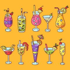 Cocktails doodle vector set