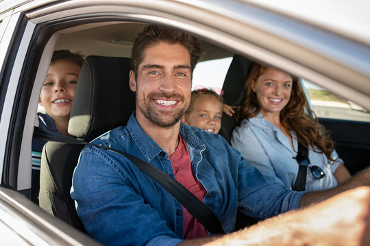 Happy Family In Car