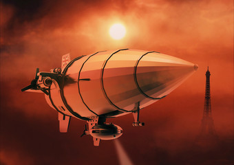 Vintage airship Zeppelin. in the sky. 3d illustration © Yevhen