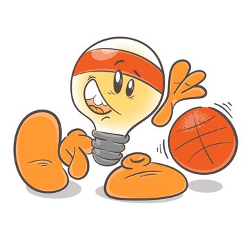 Basketball player. Emotional character cartoon lightbulb. On white background. Vector