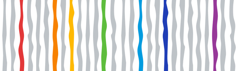 rainbow and gray curved lines, wide abstract background