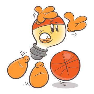 Basketball player. Emotional character cartoon lightbulb. On white background. Vector