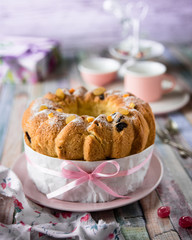 Easter bread with raisins. Russian kulich paska, polish babka sweteczna.