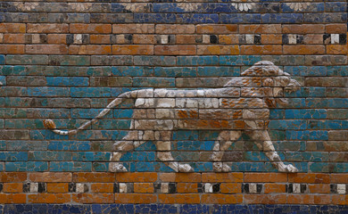 Glazed brick bas relief of Ishtar Gate of Babylon