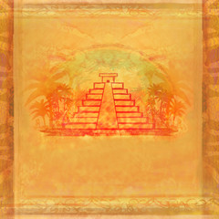 Mayan Pyramid, Chichen-Itza, Mexico - grunge abstract background