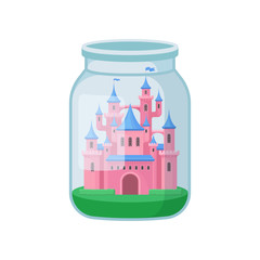 Naklejka premium Decorative castle in glass jar. Vector illustration.