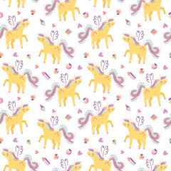 Seamless pattern with fairy unicorns