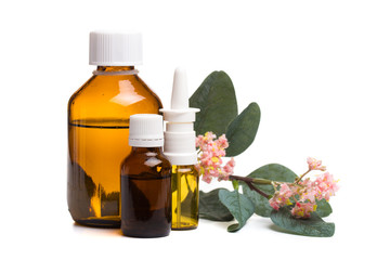 different medical bottles isolated on white background