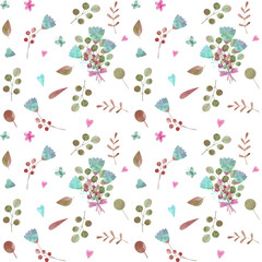 seamless pattern with cute watercolor illustration of stylized flowers.