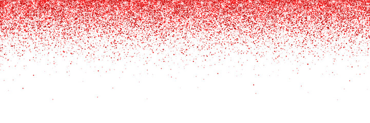 Red falling particles on white background, wide horizontal. Vector