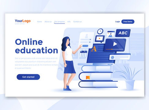 Flat Modern design of website template - Online Education