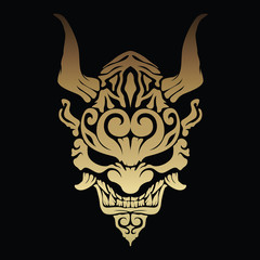 Golden oni demon with beautiful patterns and horns on his head