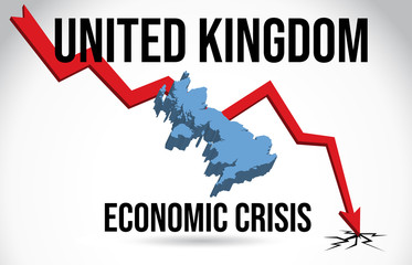 United Kingdom Map Financial Crisis Economic Collapse Market Crash Global Meltdown Vector.