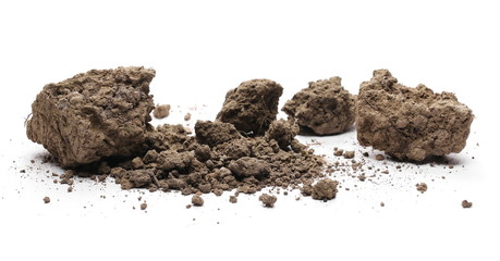 Dirt, soil with chunks isolated on white background