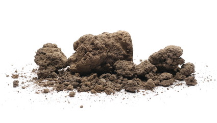 Dirt, soil with chunks isolated on white background