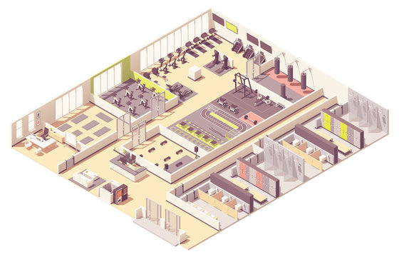 Vector Isometric Fitness Club Or Gym Interior