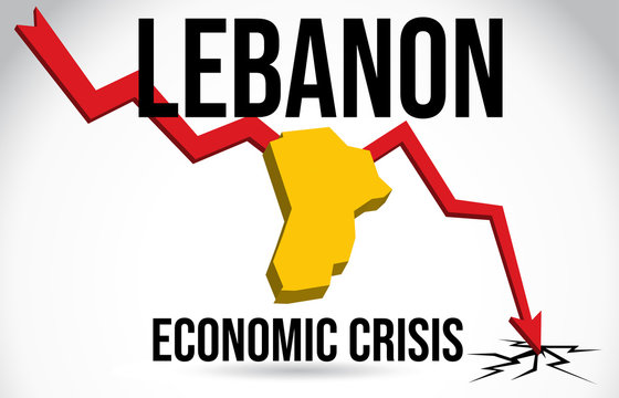 Lebanon Map Financial Crisis Economic Collapse Market Crash Global Meltdown Vector.