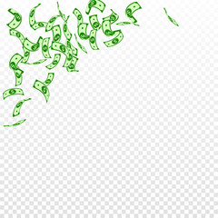 American dollar notes falling. Sparse USD bills on