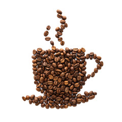 Coffee cup icon made of roasted coffee beans.