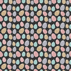 Seamless pattern with colorful hand drawn Easter eggs. Vector