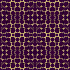 Seamless Geometrical Linear Texture. Original Geometrical Puzzle. Backdrop. Vector Illustration. For Design, Wallpaper, Fashion, Print. Purple gold color
