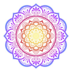 Circular pattern in form of mandala with flower for Henna, Mehndi, tattoo, decoration. Decorative ornament in ethnic oriental style. Rainbow design on white background.