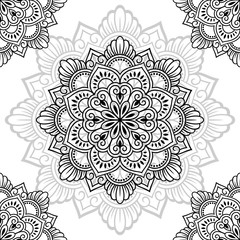 Seamless decorative ornament in ethnic oriental style. Circular pattern in form of mandala for Henna, Mehndi, tattoo, decoration.