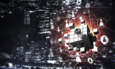 Concept of Internet and networking with digital cube figure on dark background