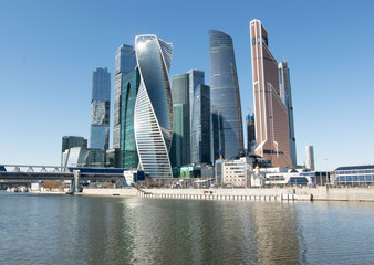 Fototapeta na wymiar Modern buildings of Moscow City. View from canal embankment
