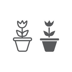 Flower in pot line and glyph icon, gardening and grow, plant sign, vector graphics, a linear pattern on a white background.