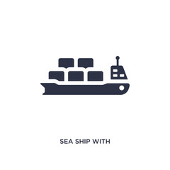 sea ship with containers icon on white background. Simple element illustration from delivery and logistics concept.