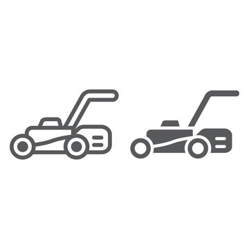 Lawn Mover Line And Glyph Icon, Equipment And Garden, Cutter Sign, Vector Graphics, A Linear Pattern On A White Background.