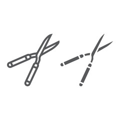 Secateurs line and glyph icon, equipment and garden, scissors sign, vector graphics, a linear pattern on a white background.