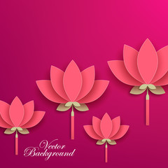 Paper flower. Red lotus cut from paper. Wedding decorations. Greeting card template, blank floral wall decor. Background.