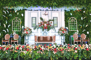 Fototapeta na wymiar wedding stage decoration of two brides