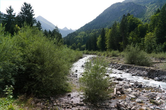 Summer mountain landscape with stream river