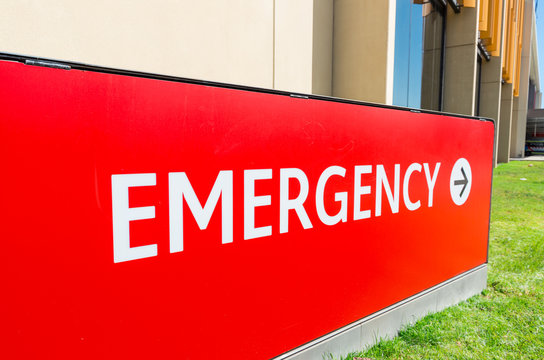 Emergency Department Sign Outside A Regional Hospital In Bendigo, Australia