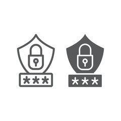Password protection line and glyph icon, privacy and access, security sign, vector graphics, a linear pattern on a white background.