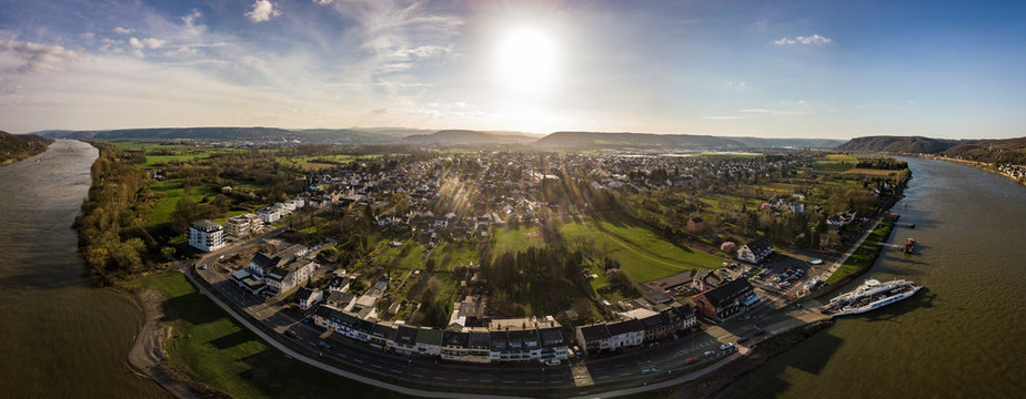 The city of Remagen-Kripp from above / Rhineland Palatinate, Germany
