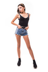 Fototapeta premium Full height of teen girl isolated on white background.