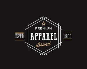 Obraz premium Premium Apparel Brand Retro Typography Abstract Vector Sign, Symbol or Logo Template. Black Background