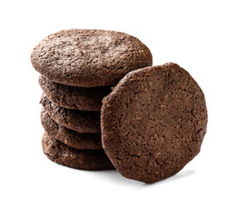 Chocolate cookies on white background