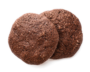 Chocolate cookies on white background
